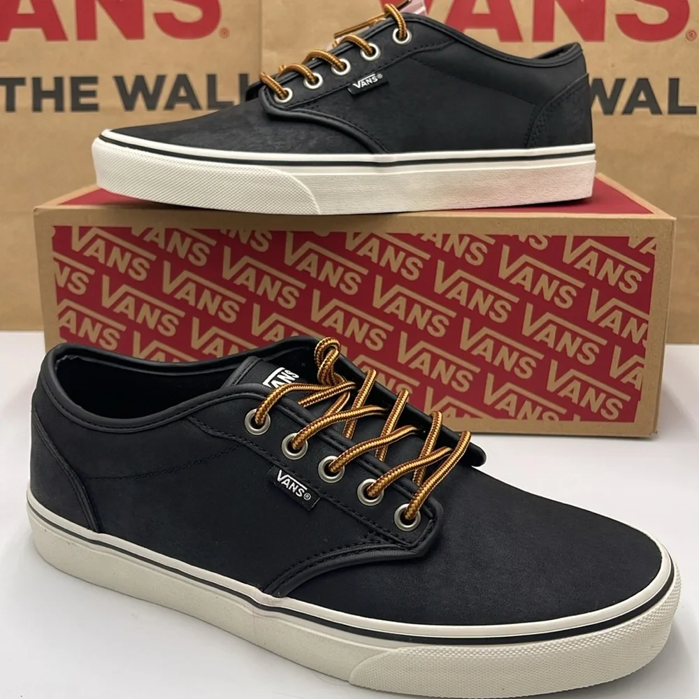 Vans Men’s Black Sneakers Classic Low-Top Design Atwood (Leather)BIck/Mrshmllow - Picture 15 of 16